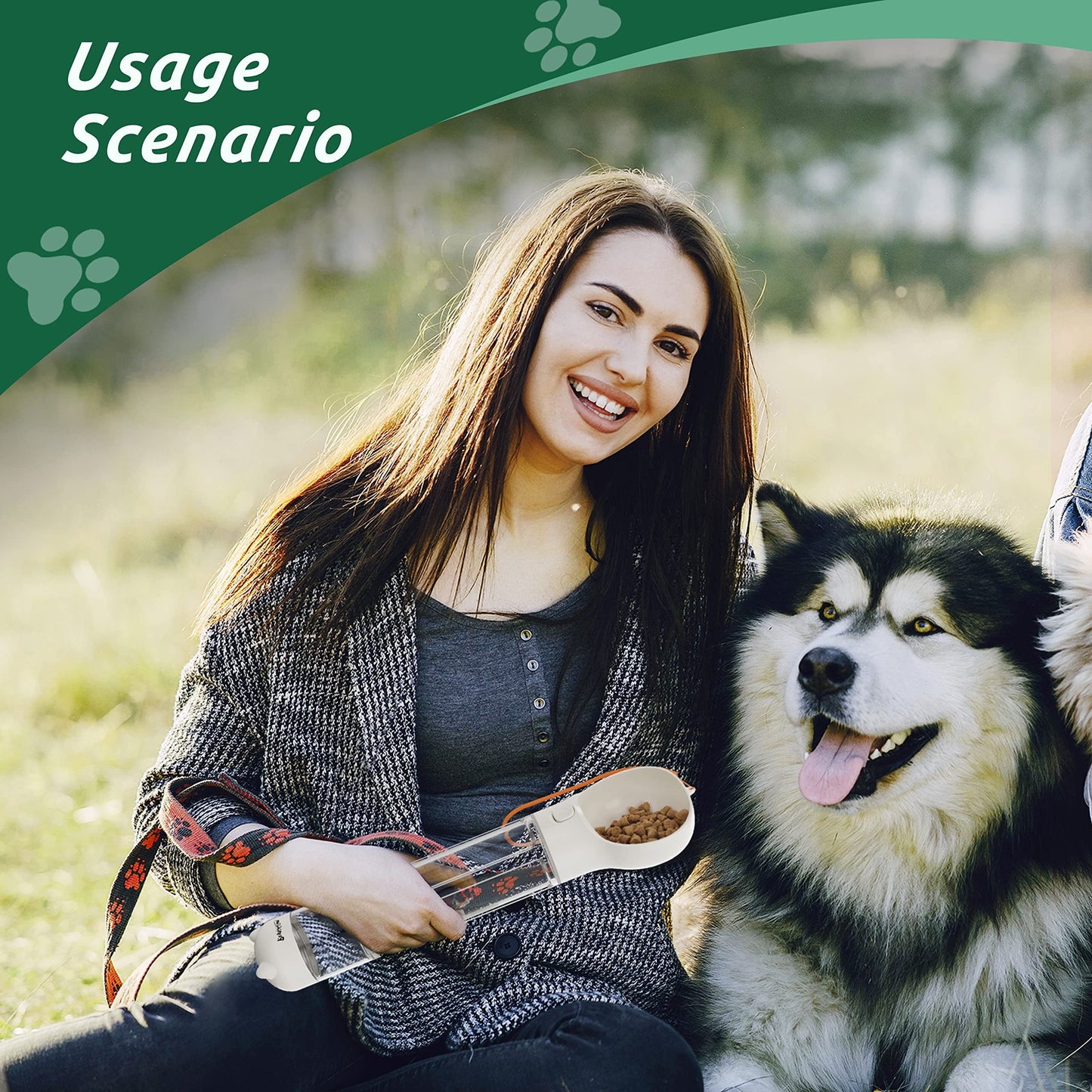 17Oz 3 in 1 Portable Dog Water Bottle, Outdoor Dog Water Dispenser with Poop Bag, Pet Travel Water Bottle Dispenser with Drinking Feeder and Food Container for Dogs Walk Travel, Length 15.55"