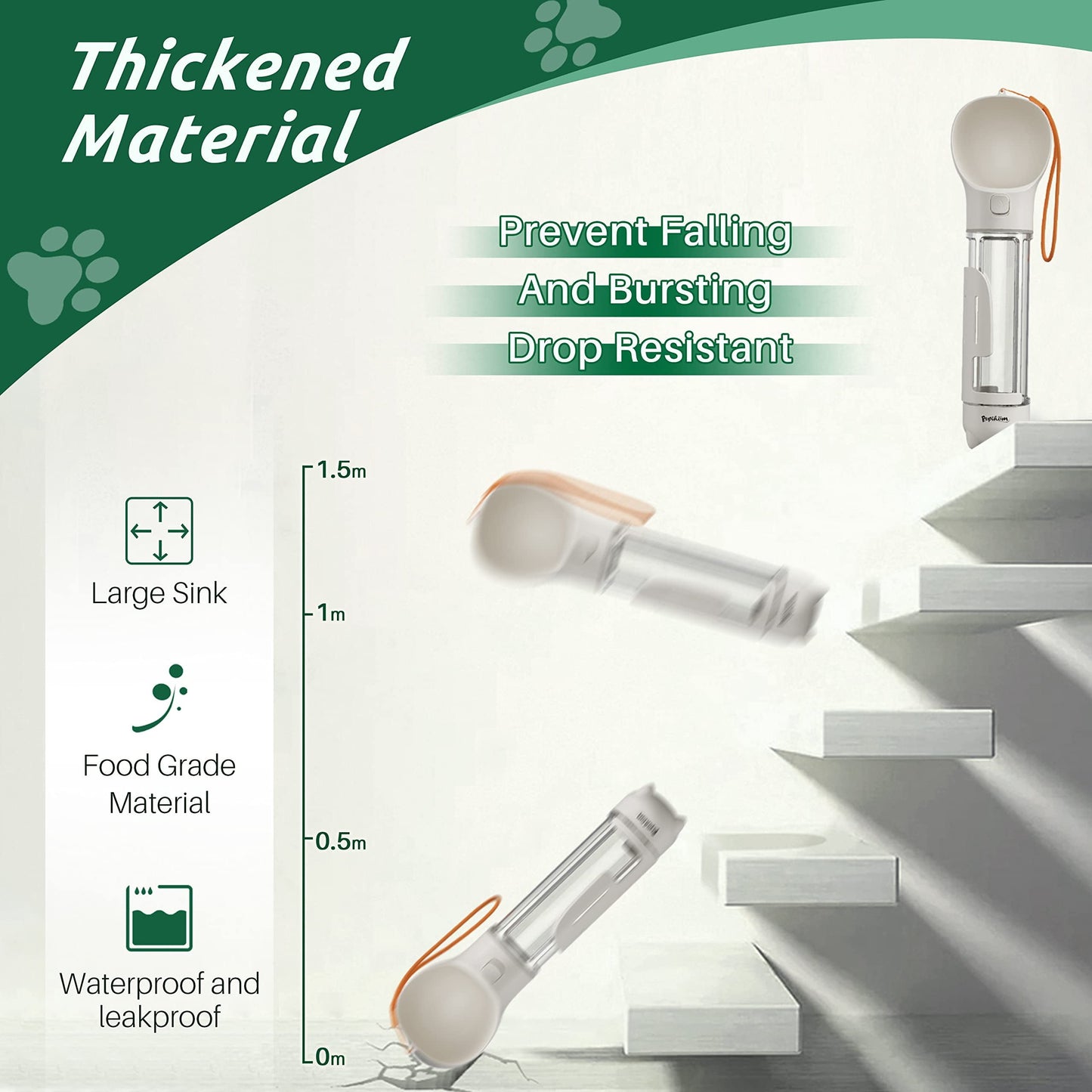 17Oz 3 in 1 Portable Dog Water Bottle, Outdoor Dog Water Dispenser with Poop Bag, Pet Travel Water Bottle Dispenser with Drinking Feeder and Food Container for Dogs Walk Travel, Length 15.55"