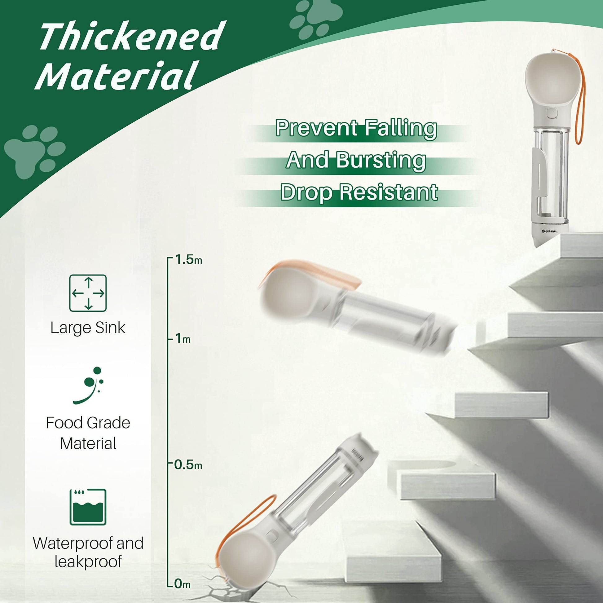 17Oz 3 in 1 Portable Dog Water Bottle, Outdoor Dog Water Dispenser with Poop Bag, Pet Travel Water Bottle Dispenser with Drinking Feeder and Food Container for Dogs Walk Travel, Length 15.55"