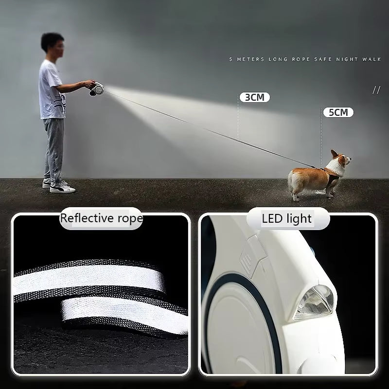5M LED Dog Leash Automatic Telescopic Dual-Color Dog Leash Dog Walking Pet Supplies Beautiful Fashionable and Multi-Color