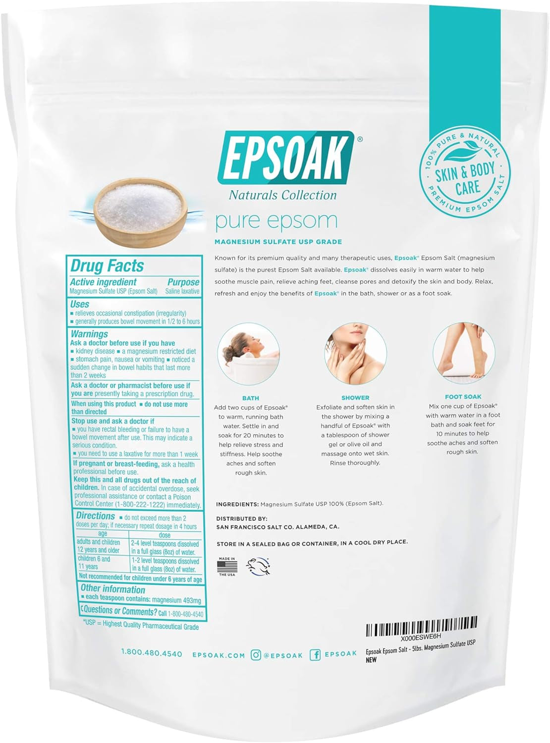Indulge in Relaxation with Premium Epsom Salt – 10 Lb of Pure Magnesium Sulfate USP in Two Resealable Bags for Soothing Baths and Spa Treatments