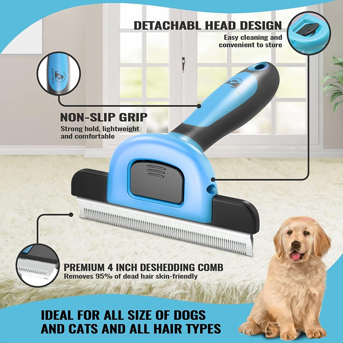 Upgraded Self Cleaning Slicker Brush, 5 Inch Dog Brush & Cat Brush with Massage Particles, Gently Removes Loose Hair Mats & Tangles, Skin Friendly & Promote Circulation